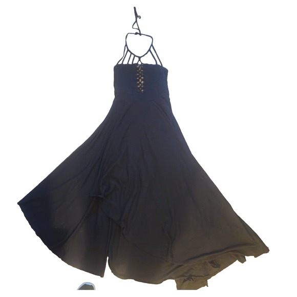 City Chic Dresses & Skirts - Black Corset Maxi Dress Asymmetrical Lace Up Caged Witchy Fairy Grunge Goth 16W